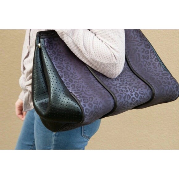 The Marissa Neoprene Purple and Black Tote W/Small Bag - Picture 2 of 12